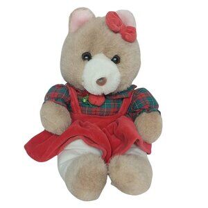 Play By Play Teddy Bear Plaid Dress Bow Christmas Plush Stuffed Animal 11.5"